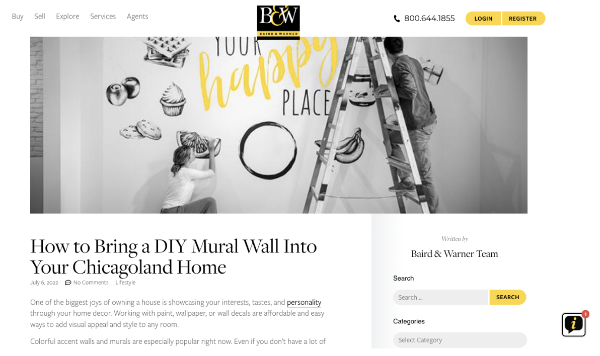 An example of a real estate content marketing article titled "How to Bring a DIY Mural Wall Into Your Chicagoland Home"